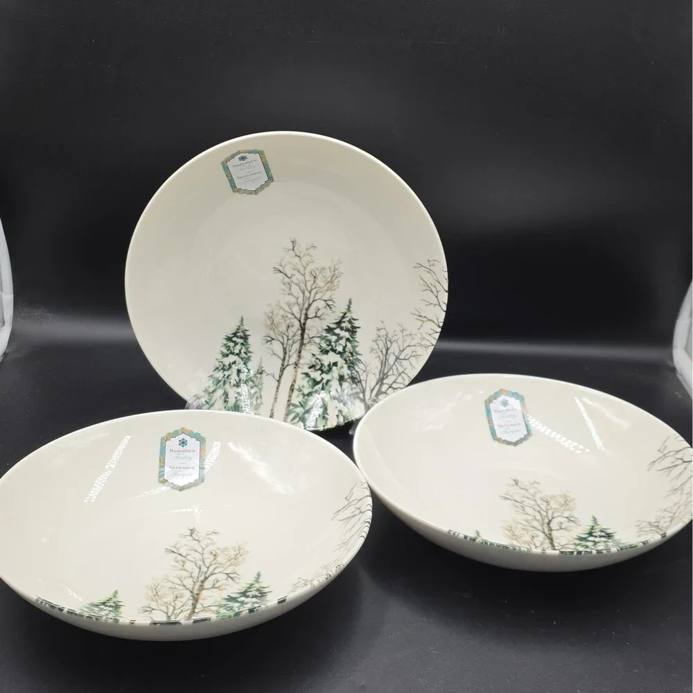 intesa home Turkish Pasta Bowls Winter Snowy Pine Trees 9-1/4